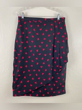 Magnolia Place Size XL Retro Pin-up Black Red Heart Print Side Slit Pencil Skirt